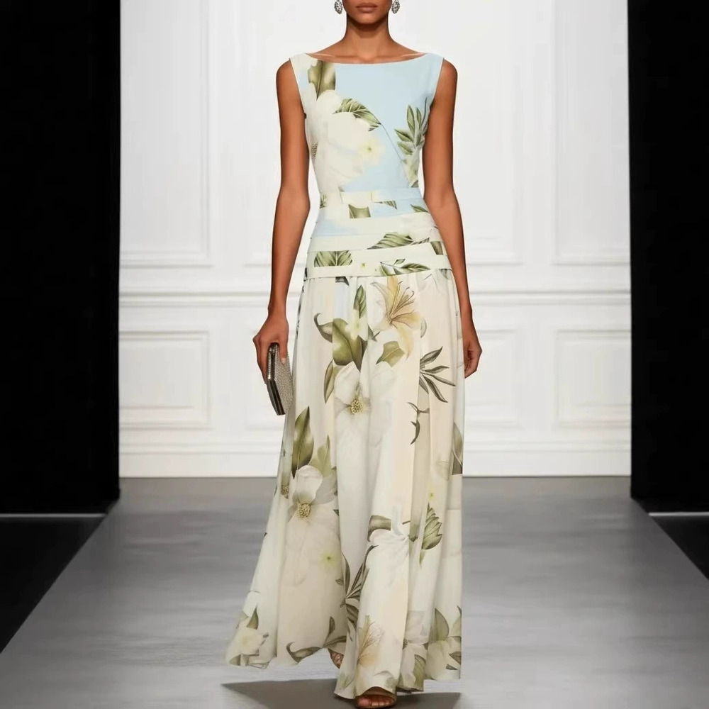 ZARA Sexy Retro Floral Print Sleeveless Backless Maxi Dress